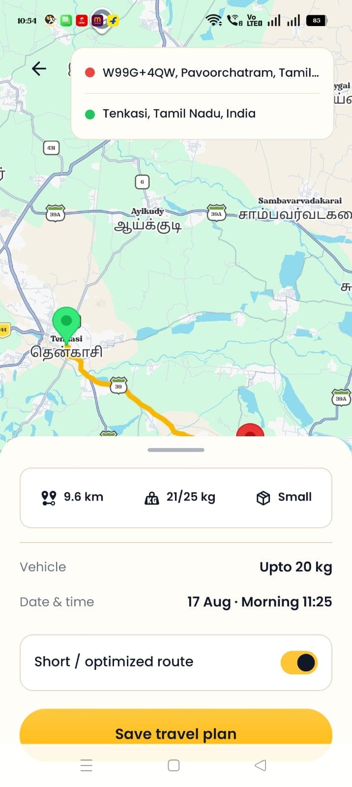 Zendly travel plan mobile app screen