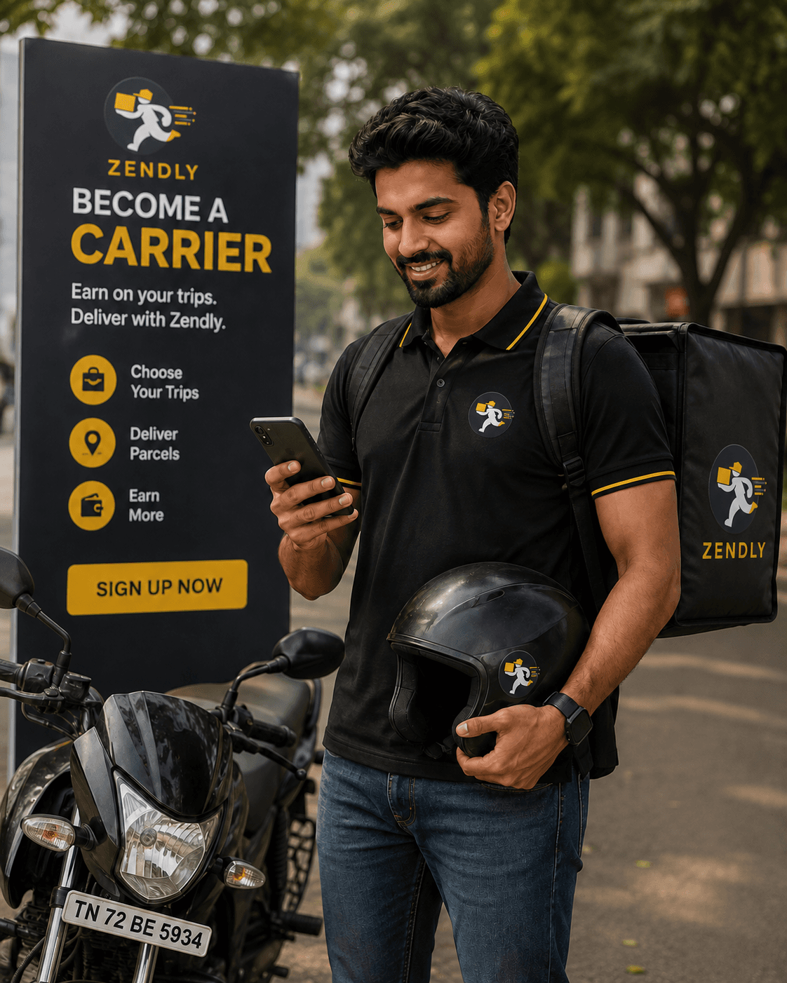 Zendly carrier ready to deliver parcels